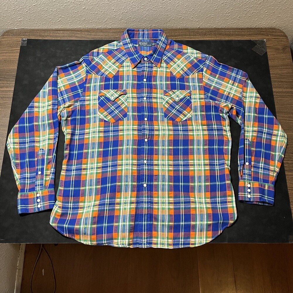 Polo Pearl Snap Shirt Ralph Lauren Country Western Rodeo Vintage Flannel 90s